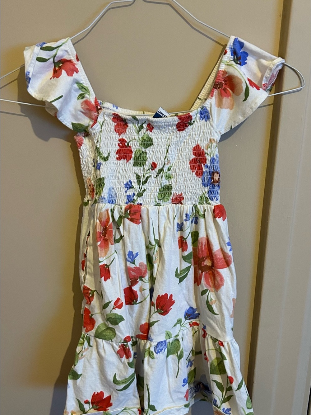 Old Navy White Floral Dress with Red & Blue Blooms